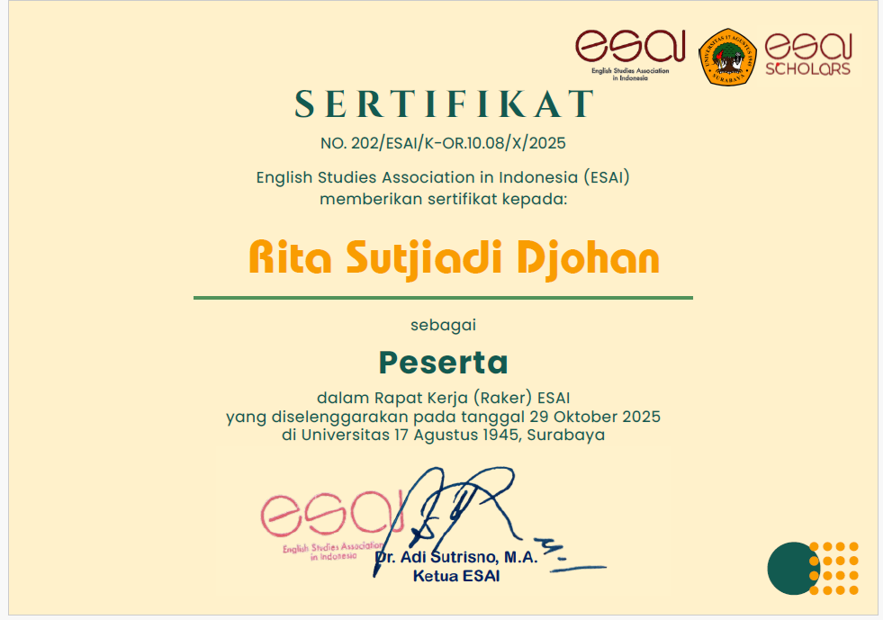 Sertifikat Peserta ESAI Ibu Rita